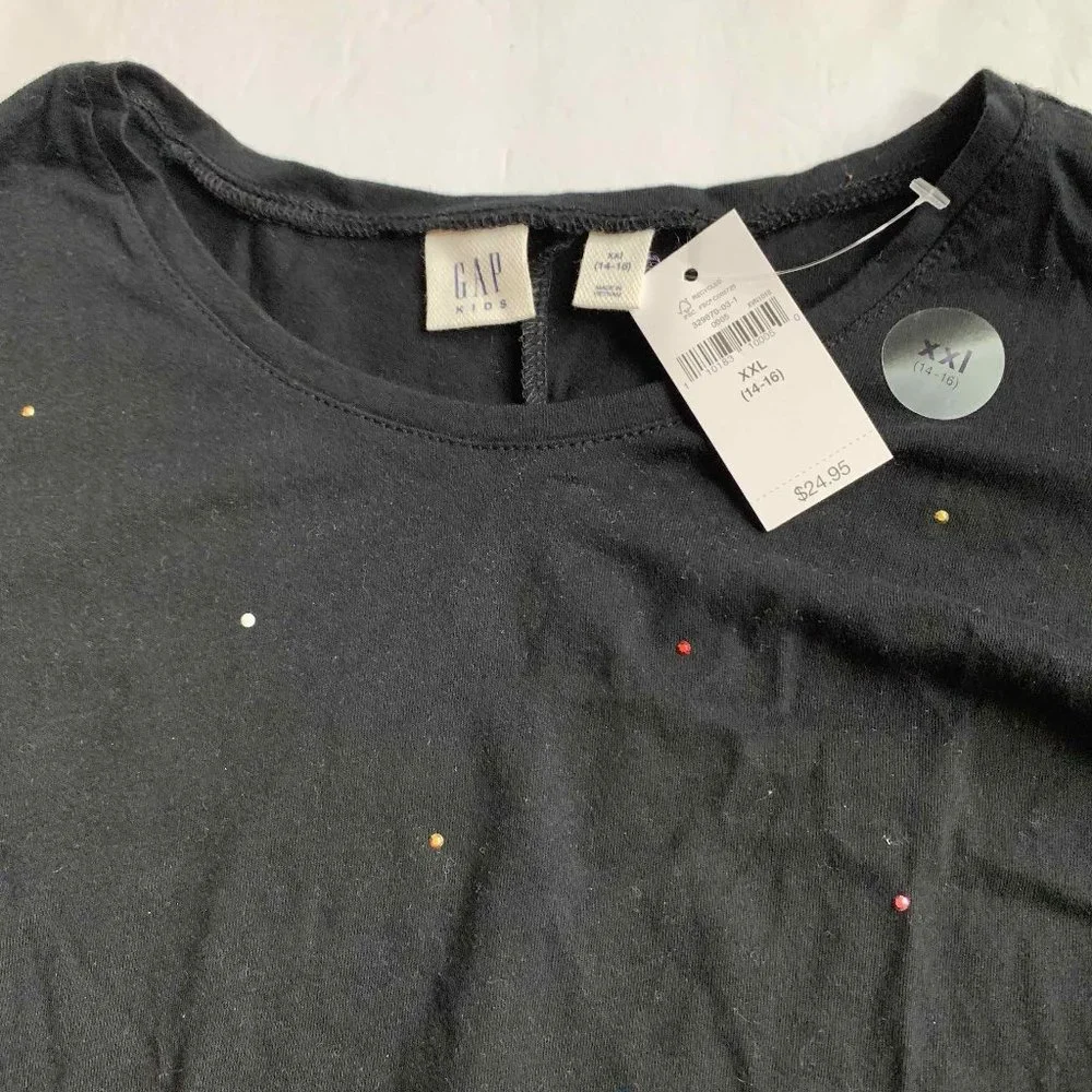 🍀 $10 3/$25! NWT $25 Gap Kids black cotton L/S t shirt 14 16 - Picture 2 of 4